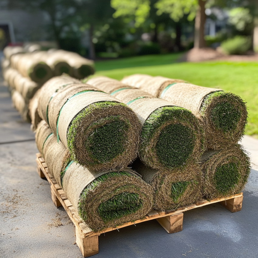 rolled sod on a pallet to help avoid sod laying mistakes