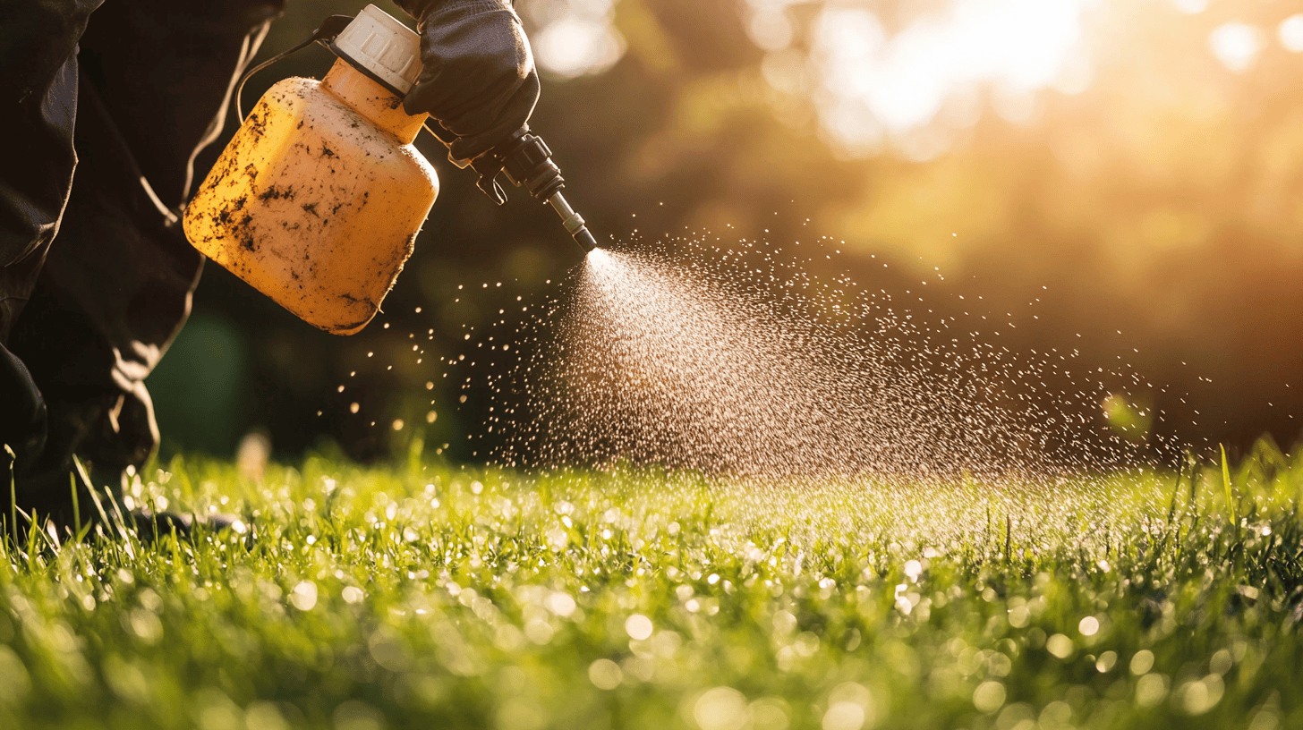 spraying foxtail grass with herbicide