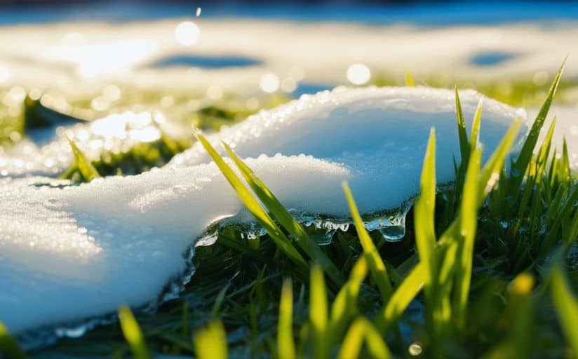 calcium chloride safely melting ice on a lawn