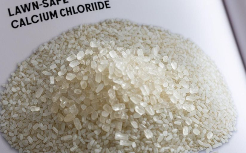 A pamphlet showing a pile of calcium chloride that is safe for lawns