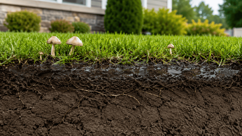 compacted soil can cause mushrooms in lawn